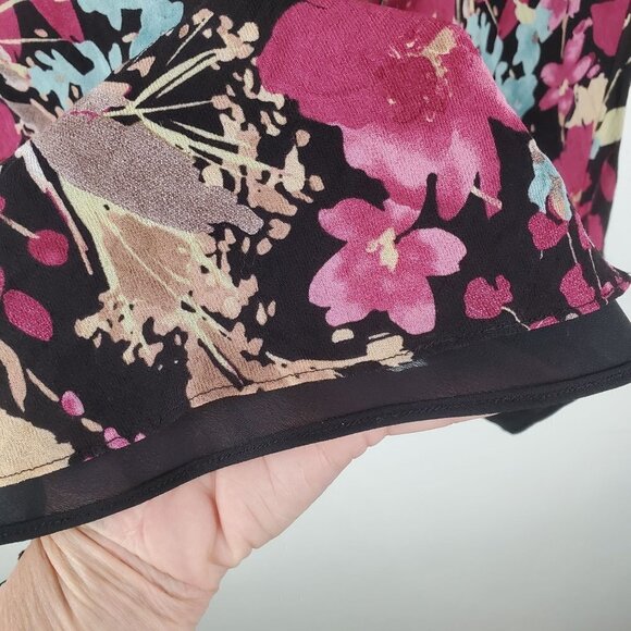 TapeMeasure Skirt Womens 6 Floral Black Pink Y2K 90s‎ Vintage Cottagecore - Picture 9 of 14